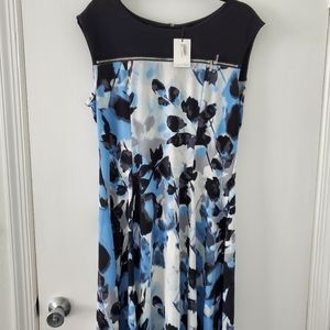 Calvin Klein Knee Lgth Sz Large Sleeveless Dress Blue Black White Stretch A-line